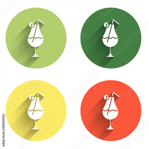 Set Cocktail and alcohol drink icon isolated with long shadow background. Color circle button. Vector