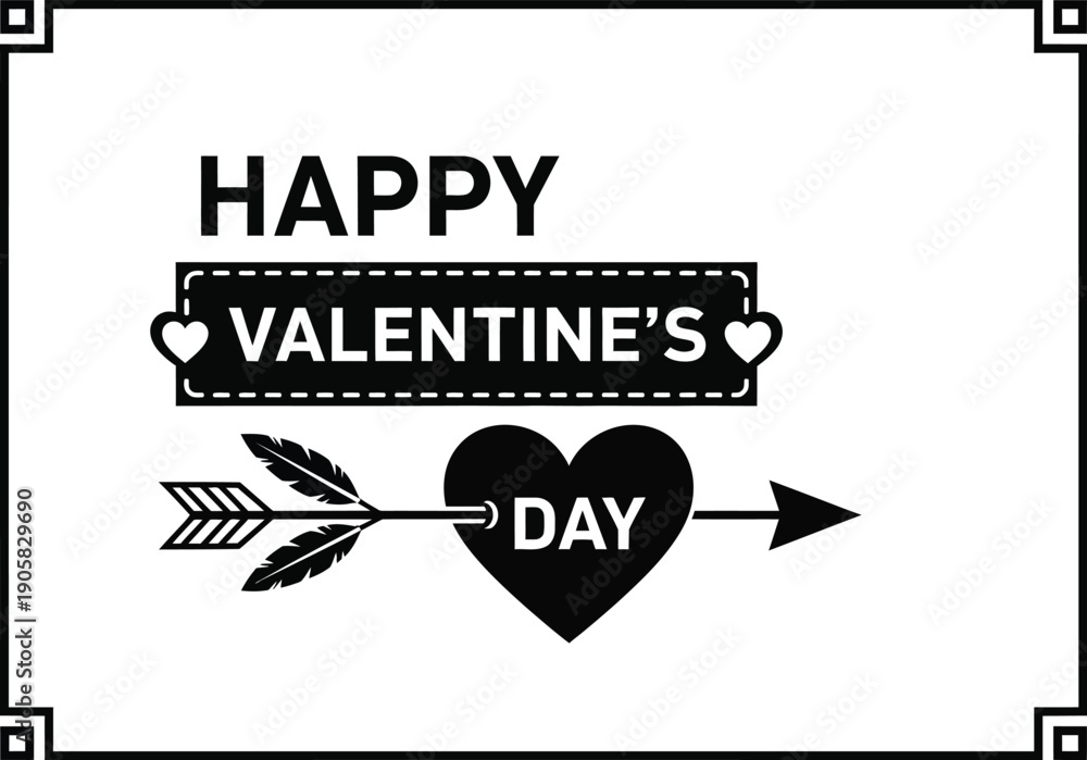 Obraz premium A graphic design features the word happy above a heart shaped banner and an arrow pierced heart celebrating valentine s day