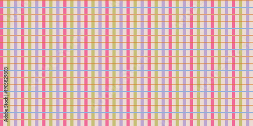 Seamless Windowpane Plaid Pattern with Pastel Blue and Orange Accents on Pink and Purple Grid, Geometric Repeatable Background for Design