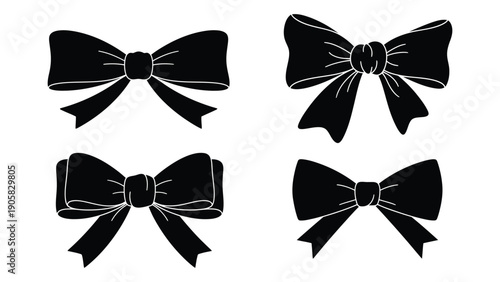 Four elegant black bows displayed in a square formation. Vector
