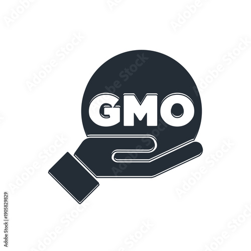 Black GMO icon isolated on white background. Genetically modified organism acronym. Dna food modification. Vector