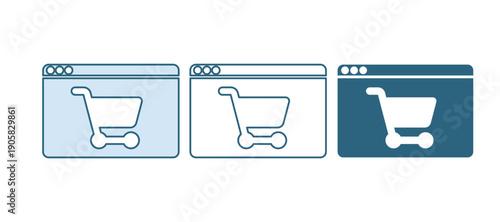 Blue Online shopping on screen icon isolated on white background. Concept e-commerce, e-business, online business marketing. Vector