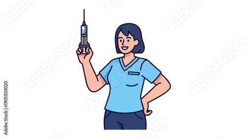 Nurse's Syringe: A cheerful nurse holds up a syringe, representing healthcare and vaccination