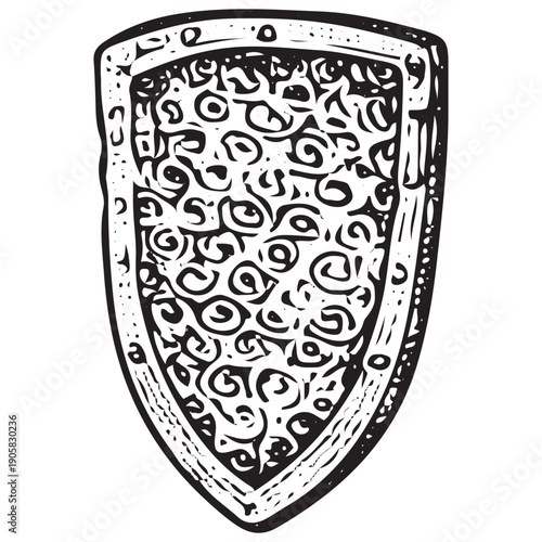 Vintage Medieval Ornate Shield Engraving Retro Knight Armor Illustration Antique Woodcut Line Art