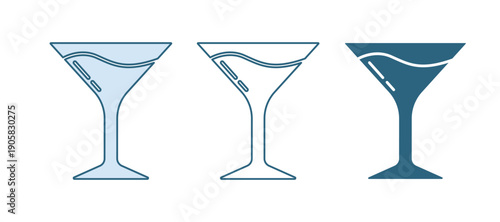 Blue Martini glass icon isolated on white background. Cocktail icon. Wine glass icon. Vector