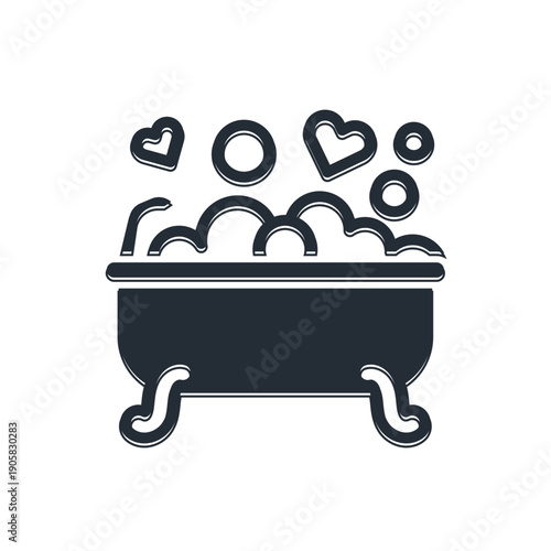 Black Romantic in bathroom icon isolated on white background. Concept romantic date. Romantic Bathroom with heart favorite foam. Vector