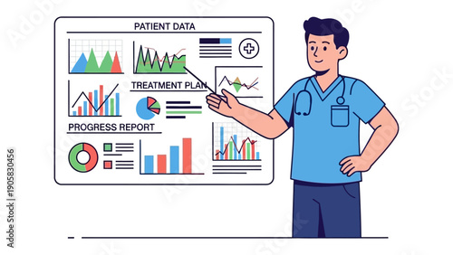 Medical Presentation: A medical professional uses charts to discuss data about a patient's health, revealing vital information related to treatment plans and progress reports.