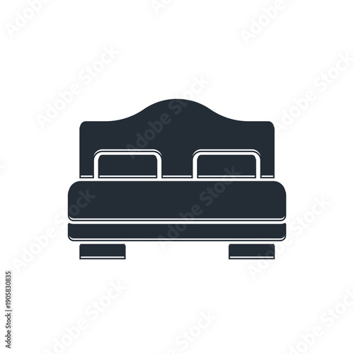 Black Hotel room bed icon isolated on white background. Vector