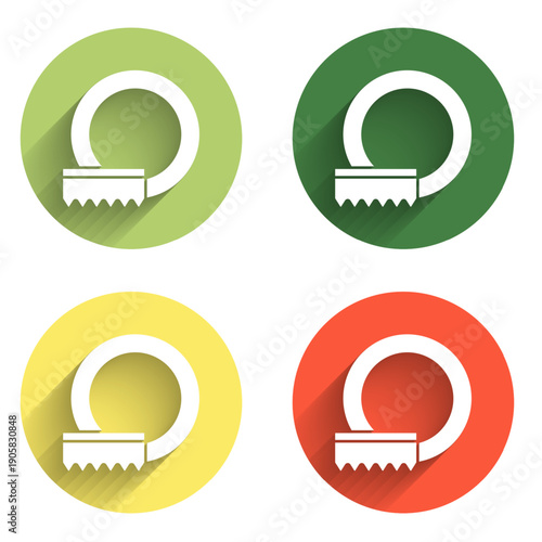 Set Washing dishes icon isolated with long shadow background. Cleaning dishes icon. Dishwasher sign. Clean tableware sign. Color circle button. Vector