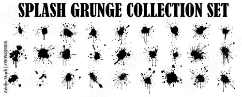 Vector black and white ink splash, blot and brush. ink blob Grunge textured elements for design, background. 