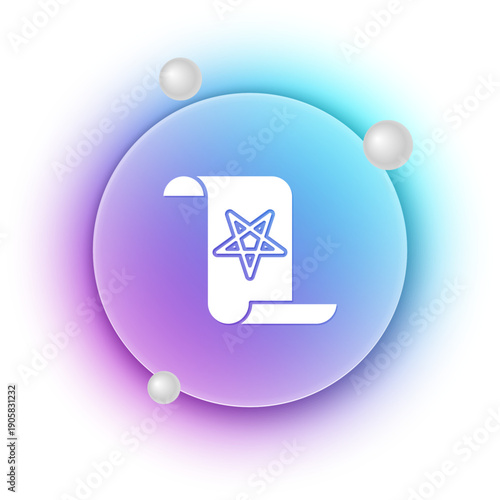 White Ancient magic book with alchemy recipes and mystic spells and enchantments icon isolated on white background. Blue and purple gradient circle background. Vector