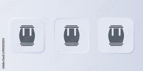 Grey Drum icon isolated on grey background. Music sign. Musical instrument symbol. Set icons in square buttons. Vector