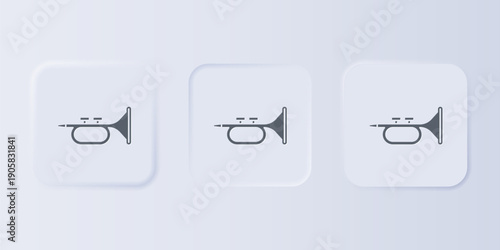 Grey Musical instrument trumpet icon isolated on grey background. Set icons in square buttons. Vector