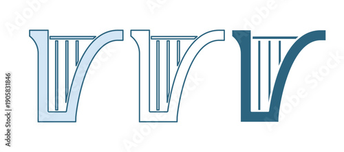 Blue Harp icon isolated on white background. Classical music instrument, orhestra string acoustic element. Vector