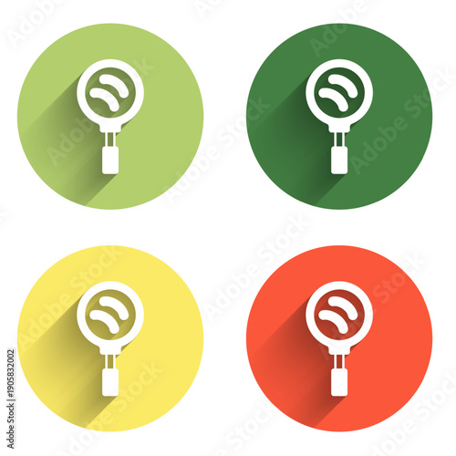 Set Frying pan icon isolated with long shadow background. Fry or roast food symbol. Color circle button. Vector