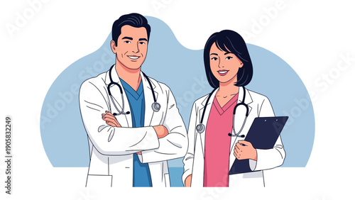 Medical Professionals Portrait: Two medical professional with stethoscope, exuding confidence, in a pose ready to bring healing and wellness.