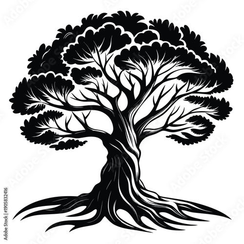 Abstract black shapes on a stark white background create a minimalist composition