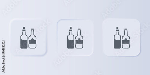 Grey Whiskey bottle icon isolated on grey background. Set icons in square buttons. Vector