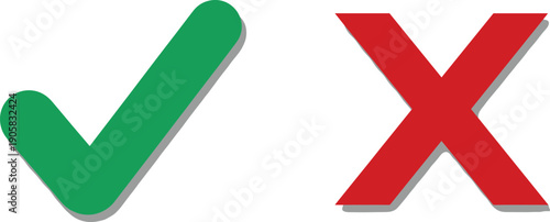 Flat green check mark and red cross icons representing approval success rejection error and validation status
