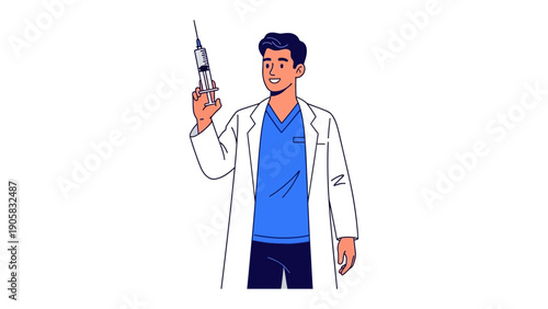 Medical Professional and Syringe: A healthcare provider, confidently holding a syringe, embodies dedication and care in the medical field. Illustrating modern healthcare, compassion, and progress.