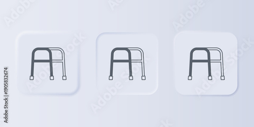 Grey Walker for disabled person icon isolated on grey background. Set icons in square buttons. Vector