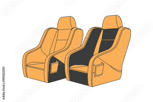 Car seat vector illustration of two orange and black leather seats