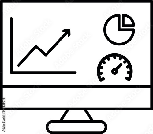 Performance monitoring icon showing a dashboard analytics screen in a clean outline style, representing tracking, analysis, and optimization