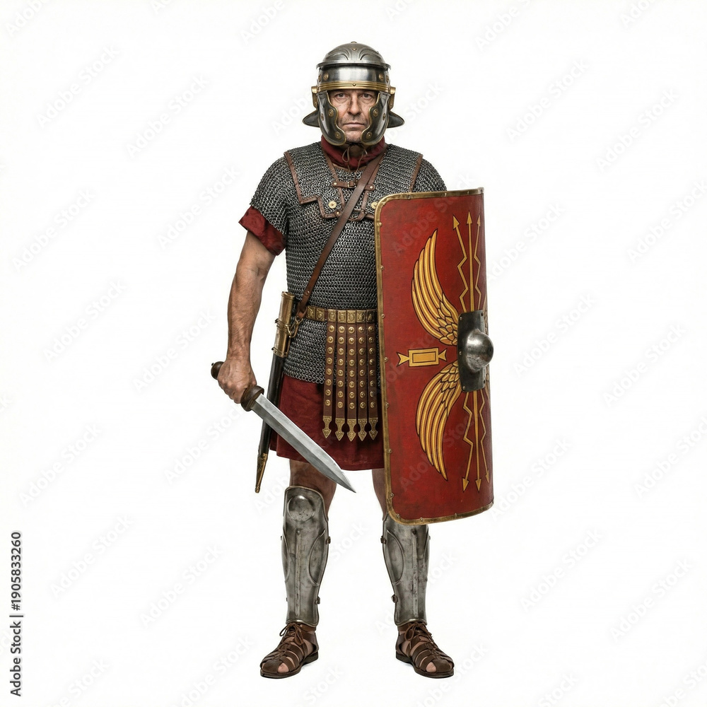 Obraz premium Title Full Length Portrait of Roman Legionary Soldier with Gladius and Scutum