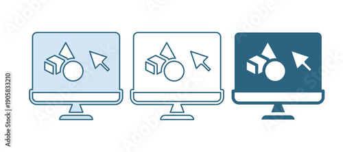 Blue 3D printer software icon isolated on white background. 3d printing. Vector