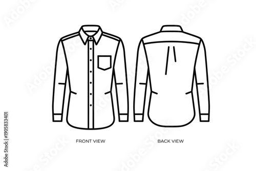 Clean, minimalist illustration of a classic long-sleeved collared shirt shown from front and back views.