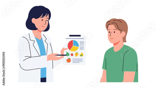 Nutrition Consultation: A registered dietitian discusses a balanced diet plan with a client, illustrating healthy eating habits and promoting wellness.