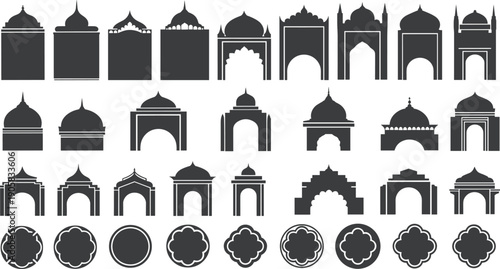 Black and white islamic architecture silhouettes