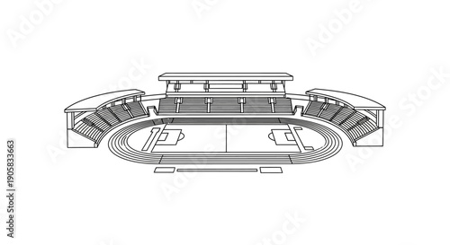 Modern Circular Sports Stadium Architectural Line Icon Representing Large Arena Infrastructure And Public Event Venue Design

