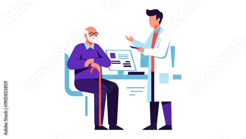 Doctor and Patient Consultation: A compassionate doctor provides expert consultation to an elderly patient, sharing health insights. This image shows the importance of care.