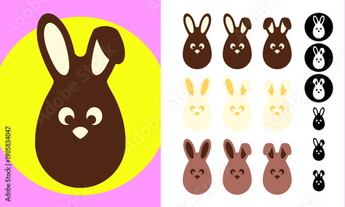 Chocolate bunny head inside egg shape Easter flat design