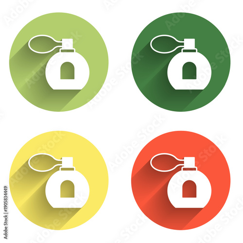 Set Perfume icon isolated with long shadow background. Color circle button. Vector
