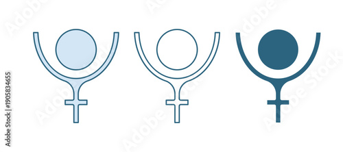 Blue Ancient astrological symbol of Pluto icon isolated on white background. Astrology planet. Zodiac and astrology sign. Vector