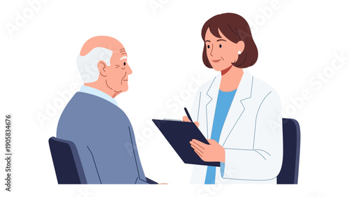 Healthcare Consultation: A doctor attentively listens to an elderly patient during a medical consultation, emphasizing care and expertise.