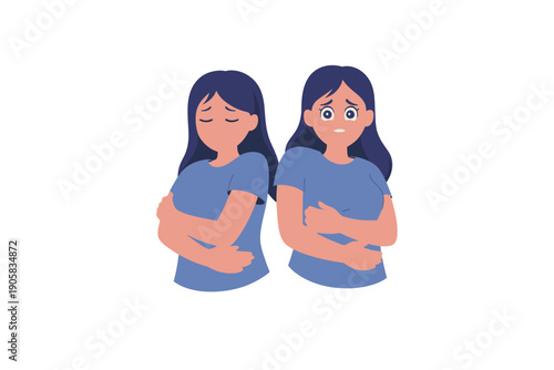Woman illustration vector graphic of two females with stomach pain