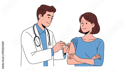 Vaccination Procedure: A healthcare professional administers a vaccine injection to a patient in a medical setting, with emphasis on care and wellness.