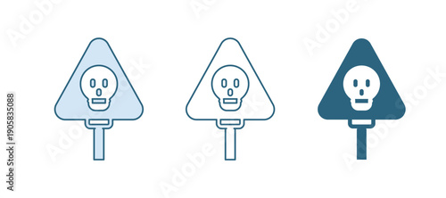 Blue Bones and skull as a sign of toxicity warning icon isolated on white background. Vector