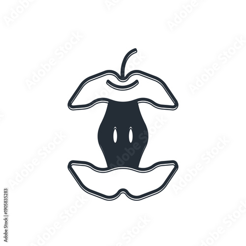 Black Apple core icon isolated on white background. Bitten apple symbol. Apple stub silhouette. Biodegradable garbage sign. Vector