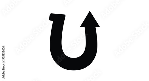 Black horseshoe symbol is inverted with an upward pointing arrow integrated into its shape.