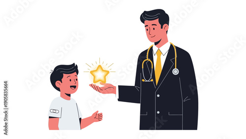 A Doctor's Stellar Gift: A caring doctor bestows a gleaming star upon an appreciative child, symbolizing recognition, care, and the brilliance of health.