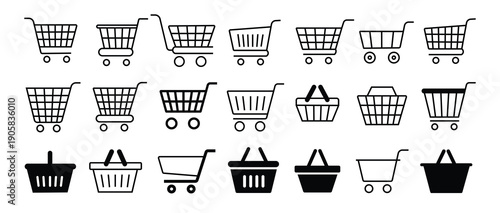 Shopping Cart and Basket Icon Set Vector Illustration, Retail E Commerce Trolley Collection