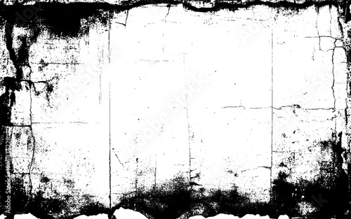 Grunge scratch with black border frame.  Grunge black and white vector. Abstract texture monochrome. Overlay aged grainy messy template. Empty aging design element. Brushed black paint cover