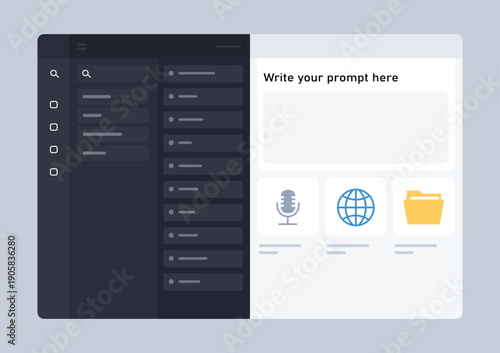 AI Prompt Interface Dashboard Vector Illustration, Chat Input Panel and Productivity App UI Design