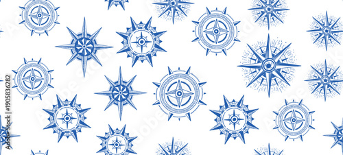Compass Wind rose, compass pattern, hand drawn Illustration.