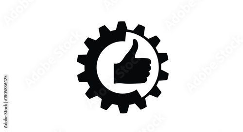 Industrial gear surrounds a strong hand gesture showing a clear thumbs up for approval and quality.