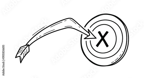 Arrow precisely hitting the bullseye on a target with an X, symbolizing business success and accuracy.